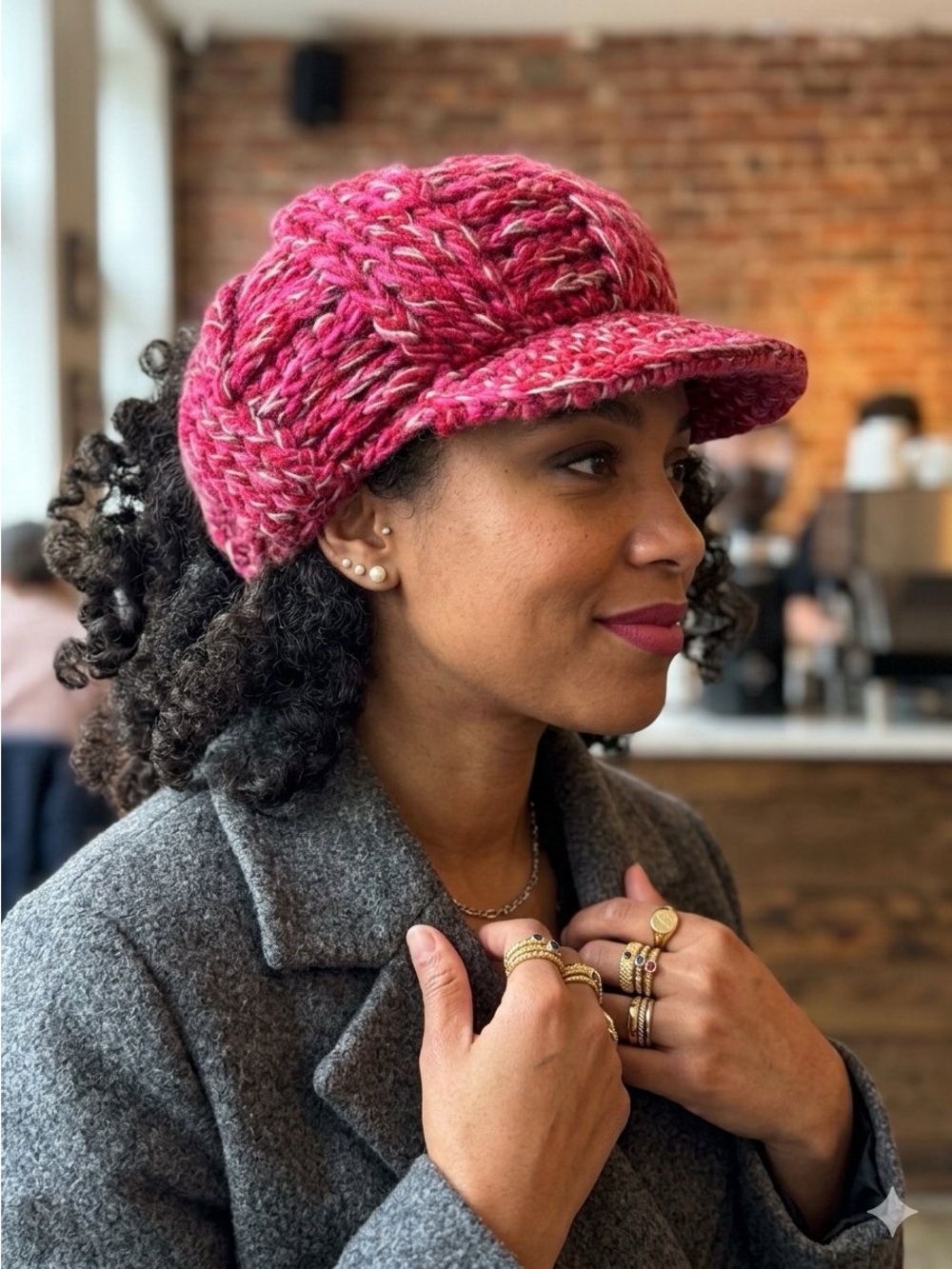 Women’s No Boundries Y2K Pink Knit Newsboy Cap